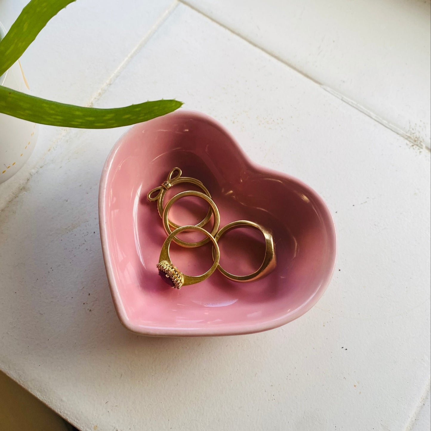 Pink glazed ceramic heart trinket dish by Love Tallow