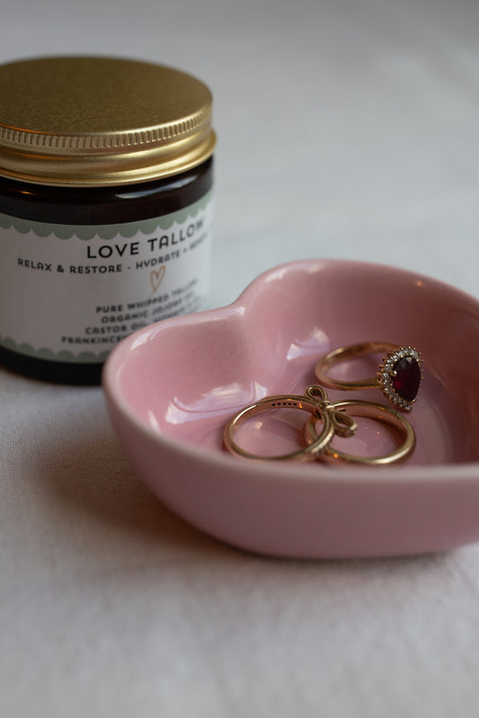 Ceramic Heart Trinket Dish - Pink Glazed